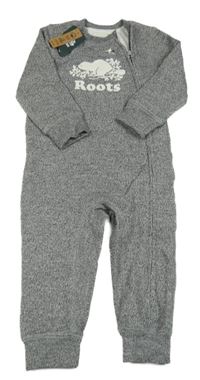 Nové - Černo-bílá melírovaná tepláková kombinéza s potiskem Roots