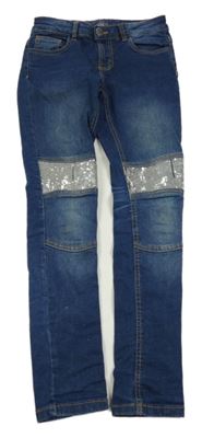 Tmavomodré skinny rifle s flitry Y.F.K.