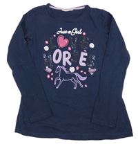 Tmavomodré triko s nápisem a koníkem kids