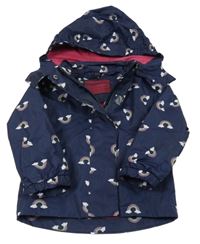 Tmavomodrá šusťáková jarní bunda s duhami a kapucí Pocopiano