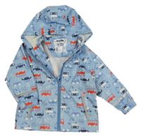 Světlemodrá nepromokavá bunda s auty a kapucí Lupilu