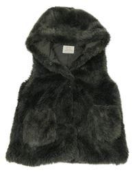 Tmavošedozelená kožešinová podšitá vesta s kapucí Zara