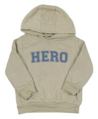 Béžová mikina s modrým nápisem a kapucí F&F