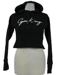 Dámská černá crop mikina s nápisem a kapucí Gym king