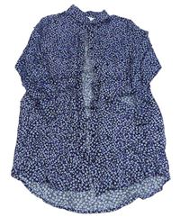 Černo-modré květované košilové propínací šaty H&M