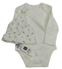 2set - Bílé body + květovaná čepice Gap