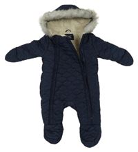 Tmavomodrá šusťáková prošívaná zimní kombinéza s kapucí Primark