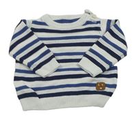 Bílo-modrý pruhovaný svetr s nášivkou C&A