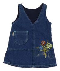 Tmavomodré riflové šaty s kytičkami 