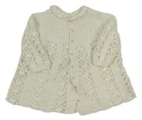 Smetanový háčkový propínací svetr 