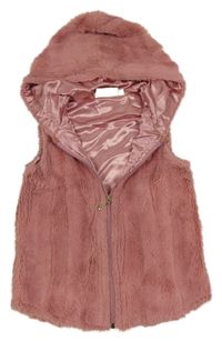 Růžová kožešinová podšitá vesta s kapucí Knot So Bad