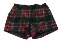 Černo-červeno-zelené kostkované vlněné kraťasy Next
