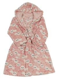 Světlerůžový chlupatý župan s mraky a kapucí George