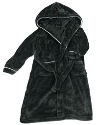 Antracitový chlupatý župan s kapucí 