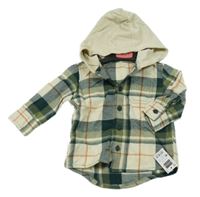 Nové - Světlebéžovo-tmavozelená kostkovaná flanelová košile s kapucí Dunnes