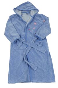 Modrý proužkatý froté župan s kytičkami a kapucí 