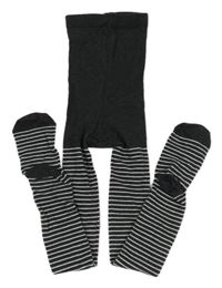 Tmavošedo-bílé pruhované punčocháče Next