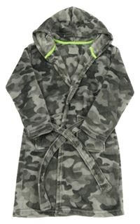 Šedý army chlupaný župan a kapucí Primark