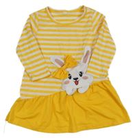 Tmavožluto-bílé pruhované šaty se zajíčkem 
