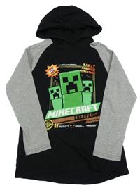 Černo-šedé triko s potiskem a kapucí - Minecraft 