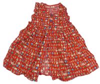 Červeno-barevné vzorované propínací šaty s písmeny a kočkami 