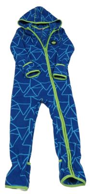 Modrá vzorovaná fleecová kombinéza s medvídkem a kapucí Lupilu