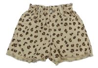 Béžové leopardí riflové paper bag kraťasy Zara