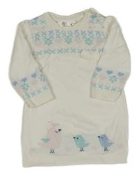 Bílé pletené šaty se vzorem a ptáčky M&S