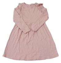 Pudrové žebrované šaty s volánky H&M