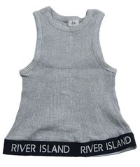Šedo-černý žebrovaný crop top s logem River Island