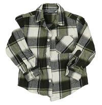 Bílo-khaki-šedá kostkovaná flanelová košile Primark