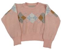 Světlerůžový crop svetr s károváním Shein