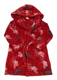 Červený chlupatý župan L.F.C. s kapucí