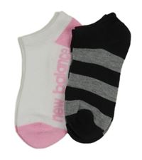 2x - Bílo-růžové ponožky s nápisem + černo-šedé pruhované kotníčkové ponožky 
