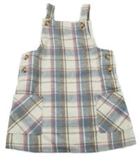 Modro-růžovo-smetanové kostkované vlněné šaty Primark