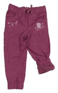 Purpurové šusťákové podšité kalhoty se sovou Infinity