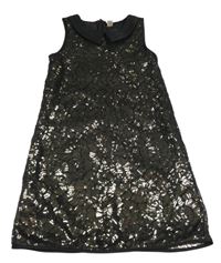 Černo-zlaté slavnostní šaty s flitry a límečkem Tu