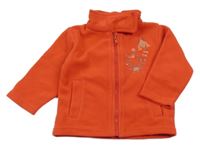 Červená fleecová propínací mikina s ptáčkem 