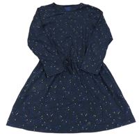 Tmavomodré bavlněné šaty s puntíky Tchibo