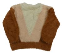 Skořicovo-růžovo-bílý vzorovaný chlupatý svetr Milla Star 