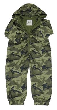 Khaki-černá army šusťáková jarní kombinéza s kapucí Matalan