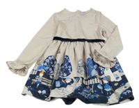 Béžové vzorované šaty s páskem a holčičkami Mayoral