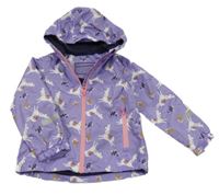 Fialová šusťáková jarní bunda s lamami a kapucí Pocopiano