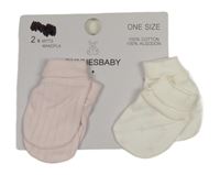 Nové - 2x - Světlerůžové + bílé bavlněné rukavice s mašličkami Dunnes 