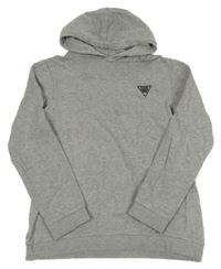 Šedá melírovaná mikina s nápisem a kapucí Manguun