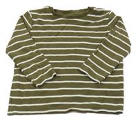 Khaki-bílé pruhované triko Tu
