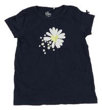 Tmavomodré tričko s kytičkami Topolino