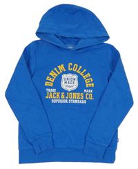 Safírová mikina s nápisem a kapucí Jack & Jones