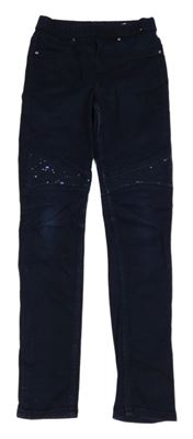 Tmavomodré džegíny s flitry H&M