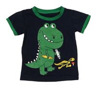 Tmavomodro-zelené tričko s dinosaurem